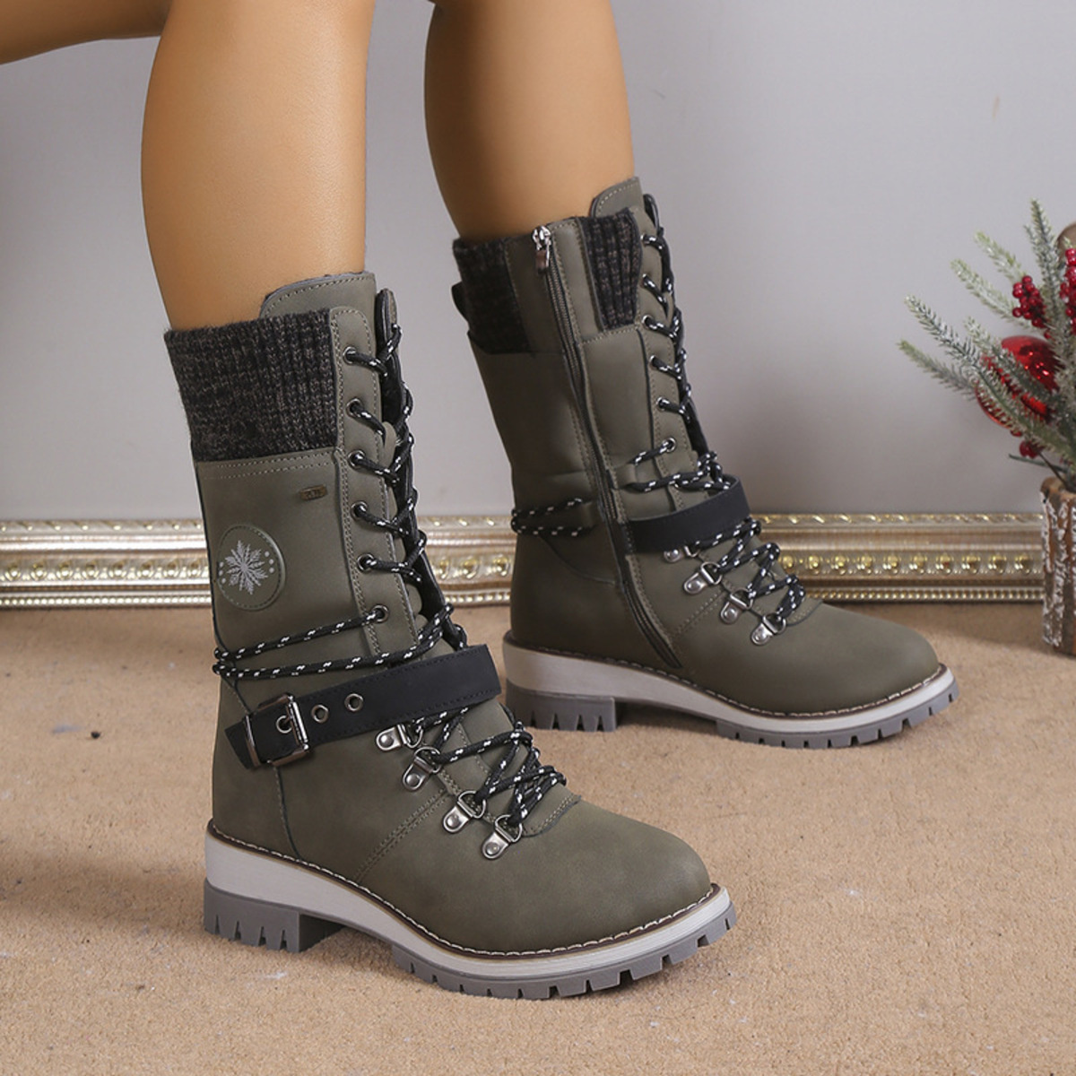 Lace Up Block Heel Boots
