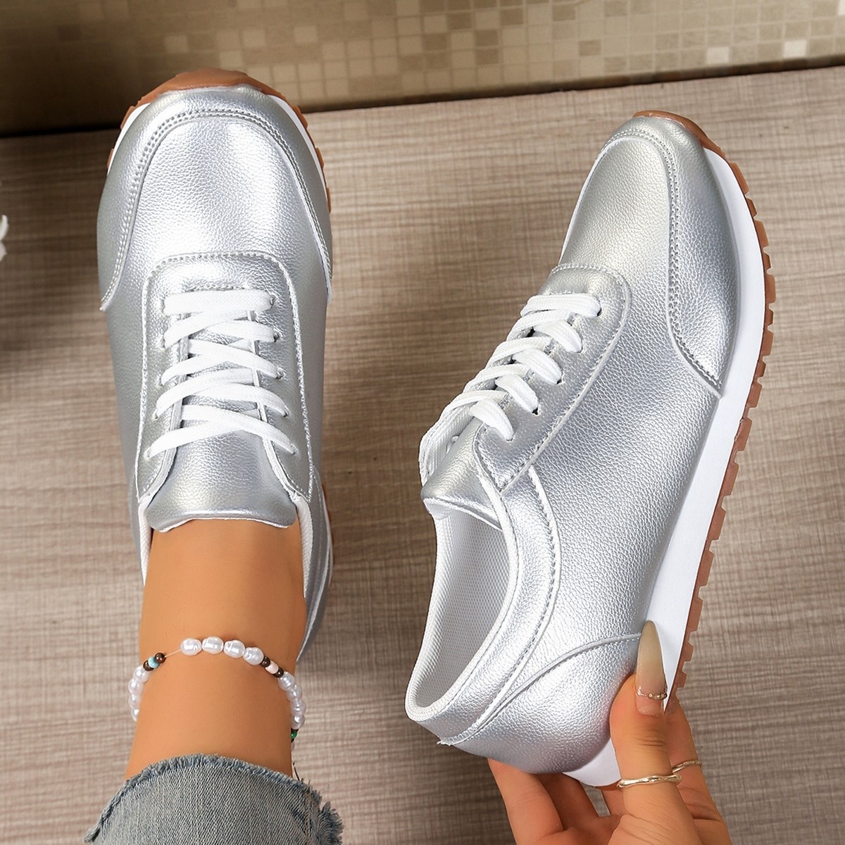 Round Toe Lace Up Sneakers