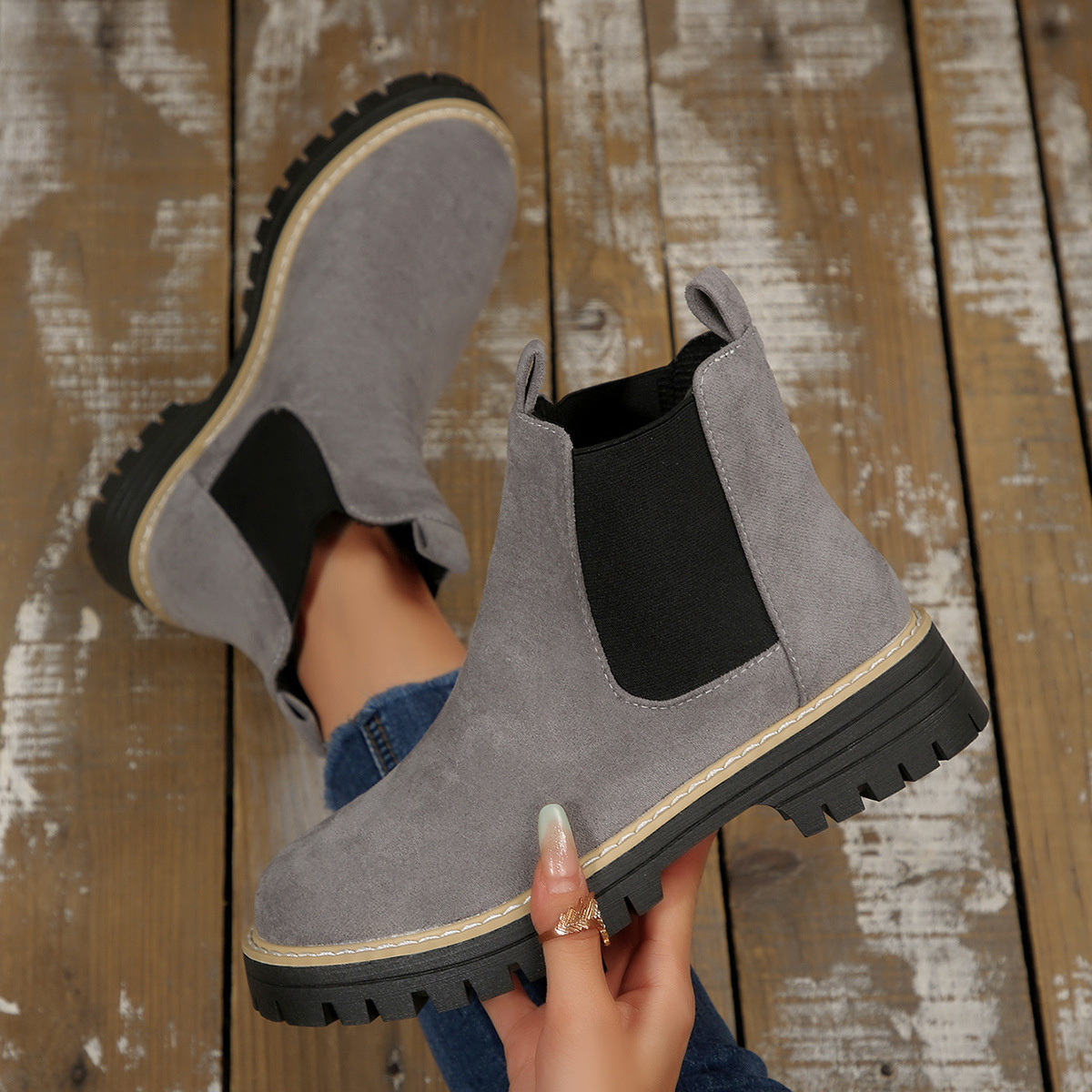 Round Toe Block Heels Boots