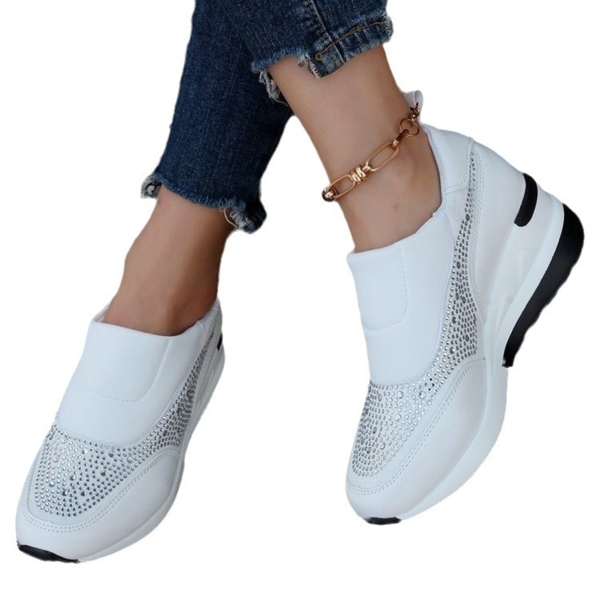 Rhinestone Embellished Wedge Sneakers