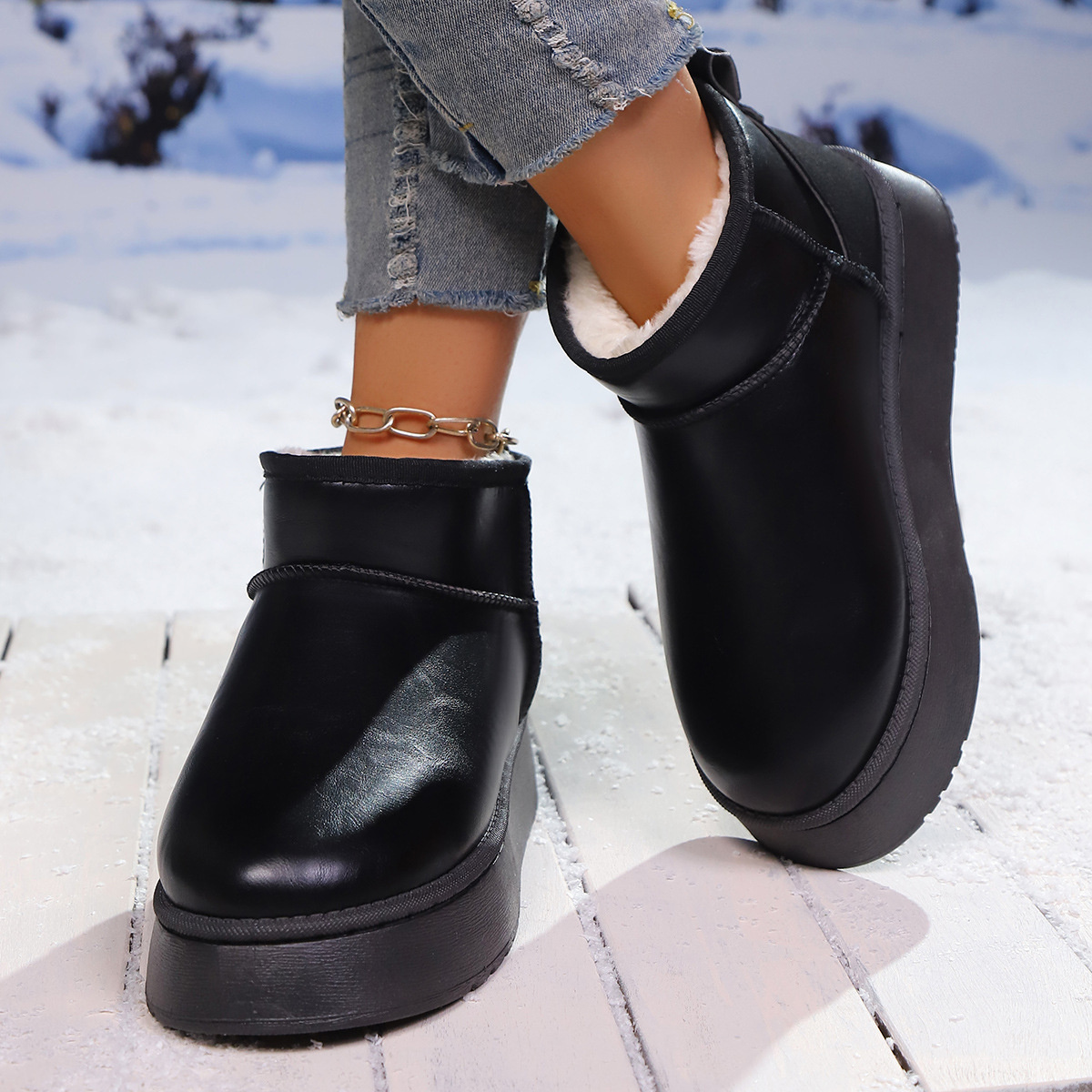 Faux-Fur Platform Ankle Boots