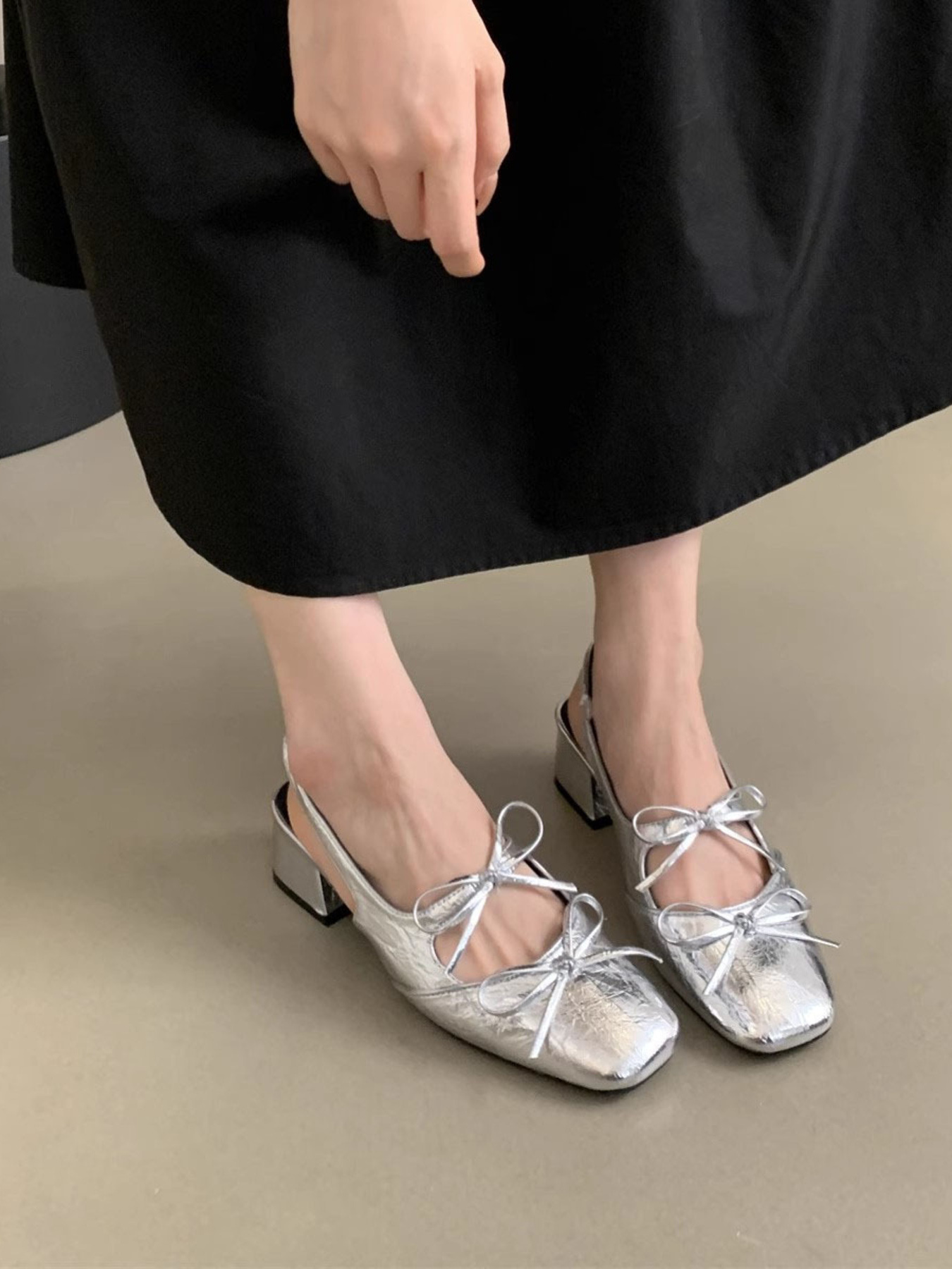 Square Toe Bow-Tie Slingback Ballet Shoes