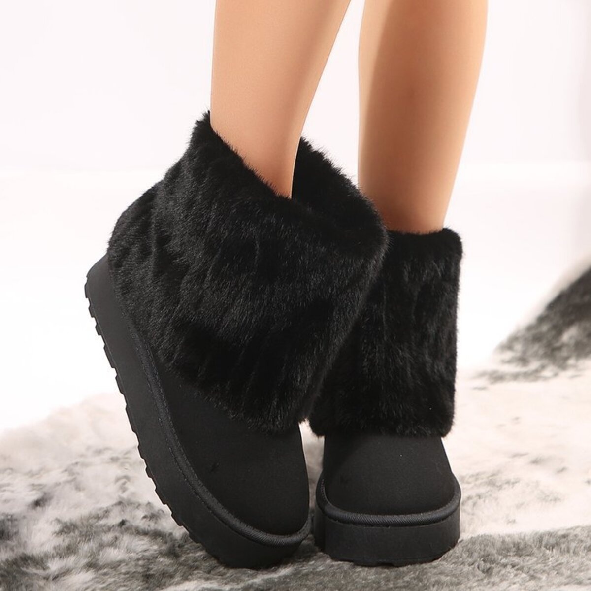 Fuzzy Round Toe Platform Boots