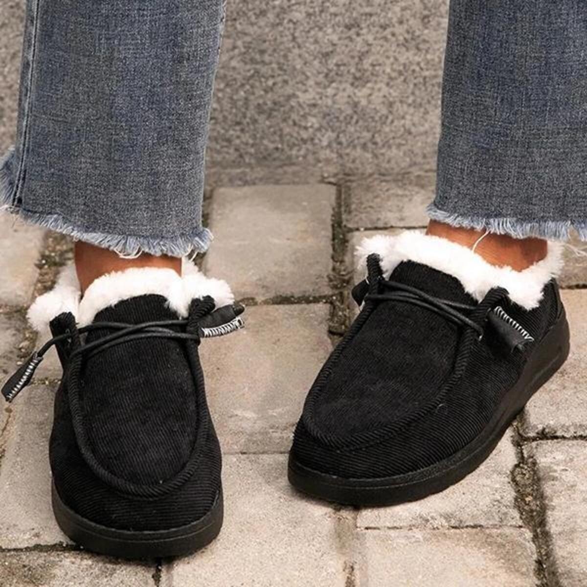 Fuzzy Lined Corduroy Slip-Ons