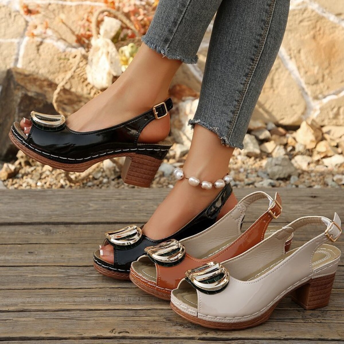 Peep Toe Block Heels Sandals