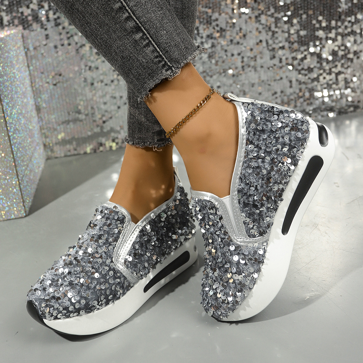 Sequin Round Toe Slip-Ons