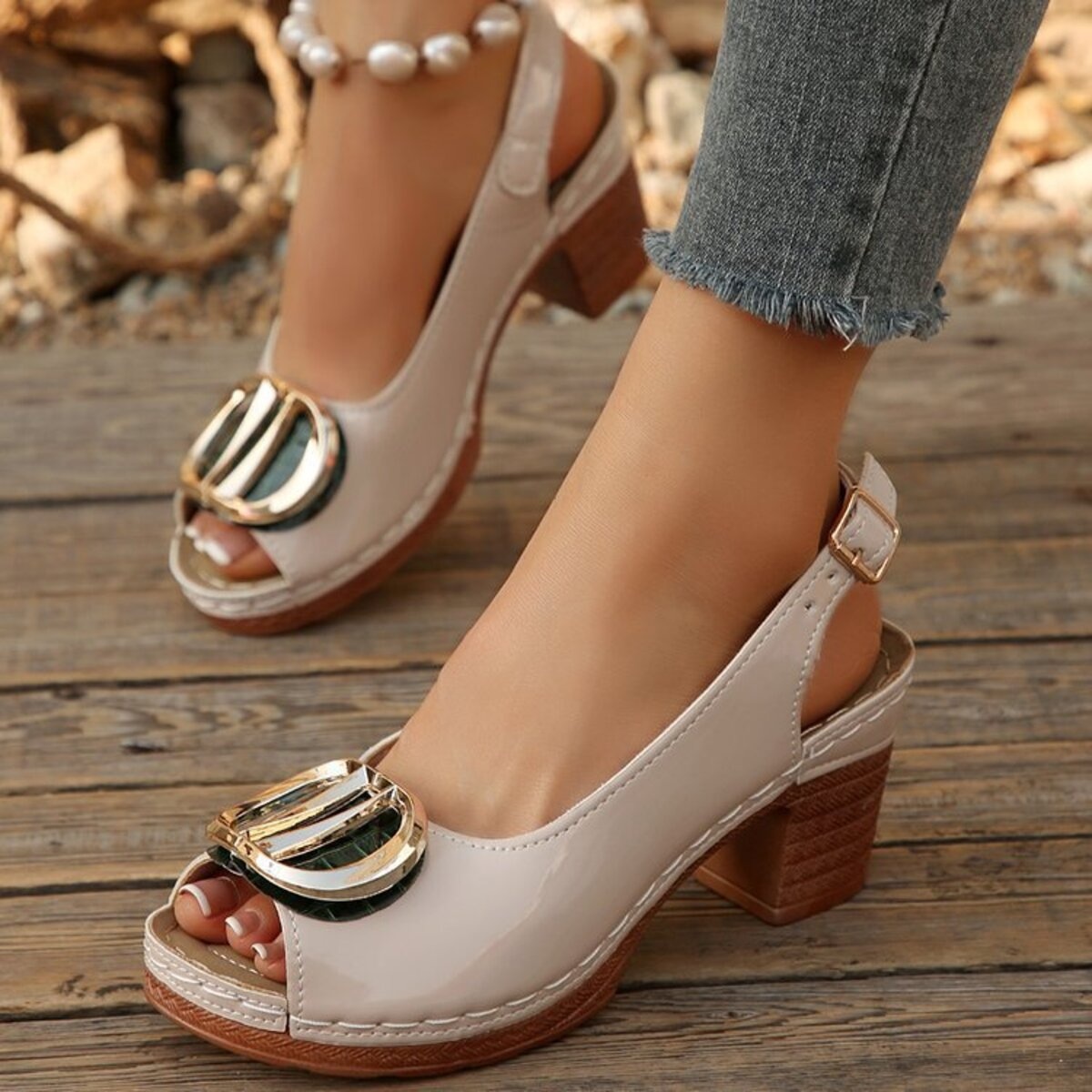 Peep Toe Block Heels Sandals