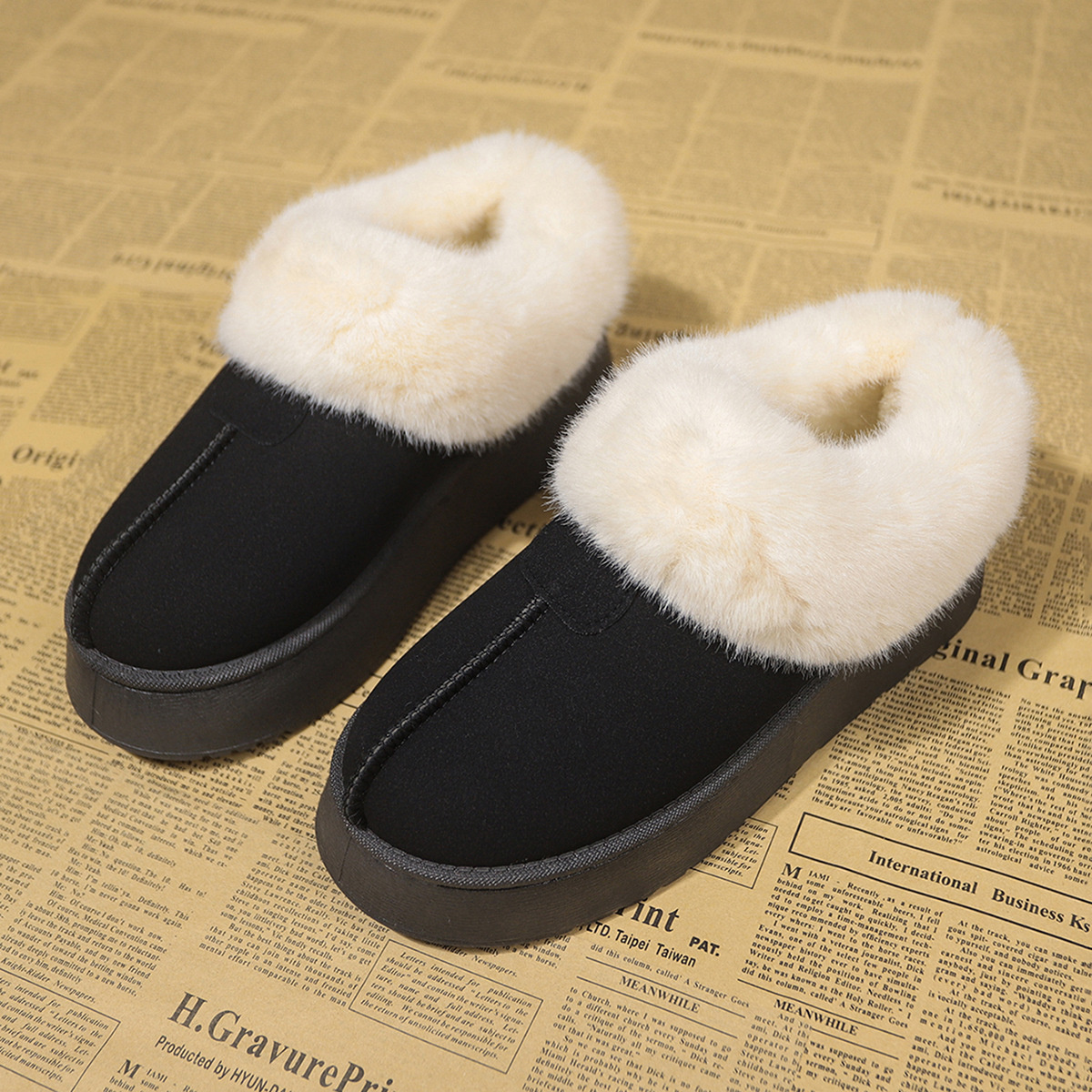 Fuzzy Platform Ankle Boots