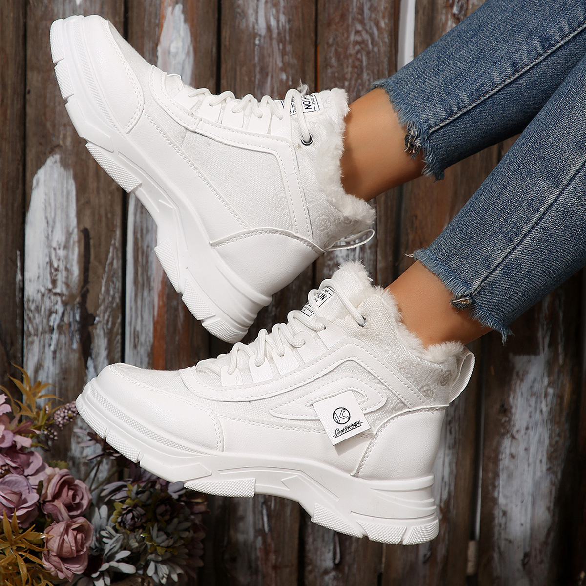 High-Top Platform Chunky Sneaker Boots with Lace-Up
