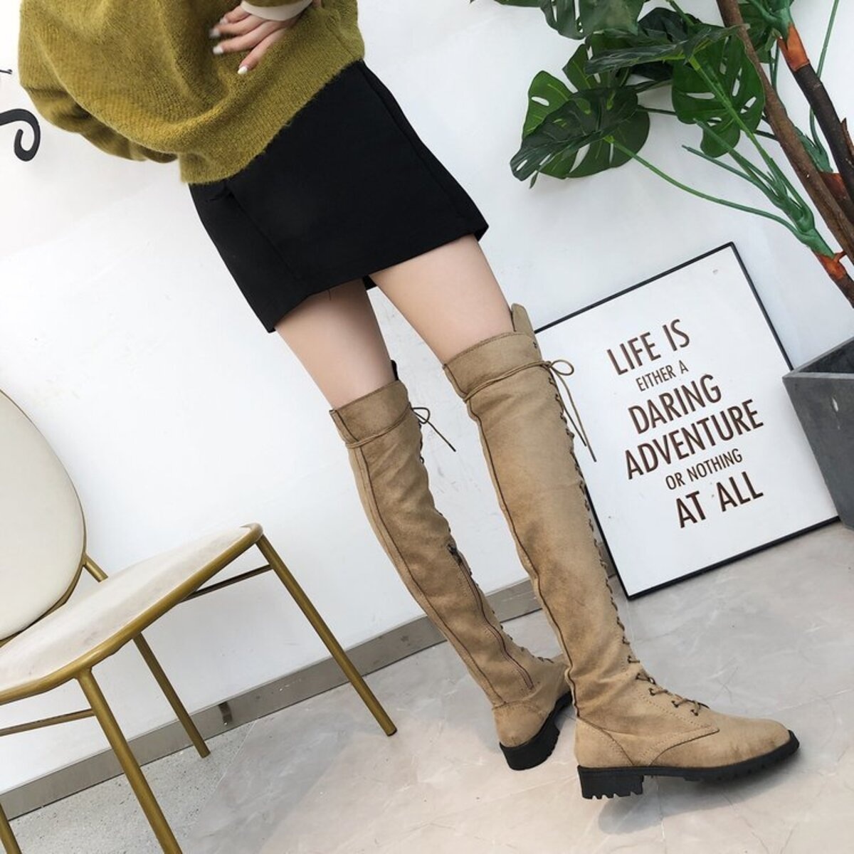 Lace-Up Over-the-Knee Boots