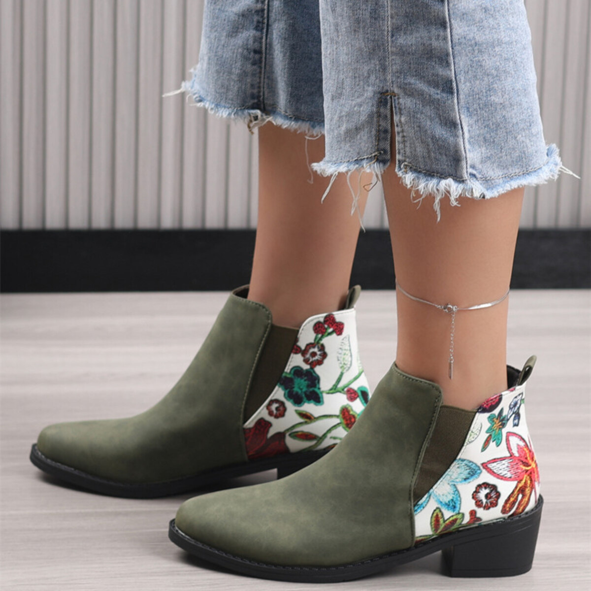 Point Toe Block Heels Ankle Boots
