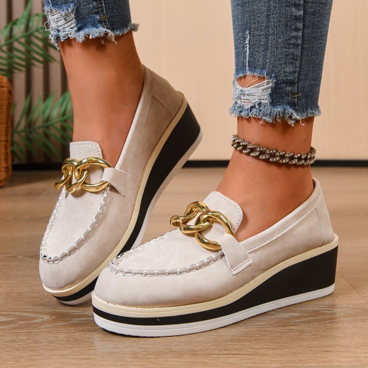 Round Toe Wedge Slip-Ons