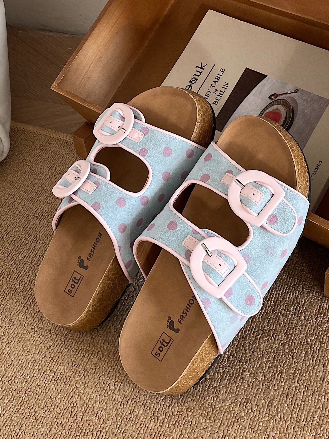 Polka Dot Double Buckle Comfort Sandals