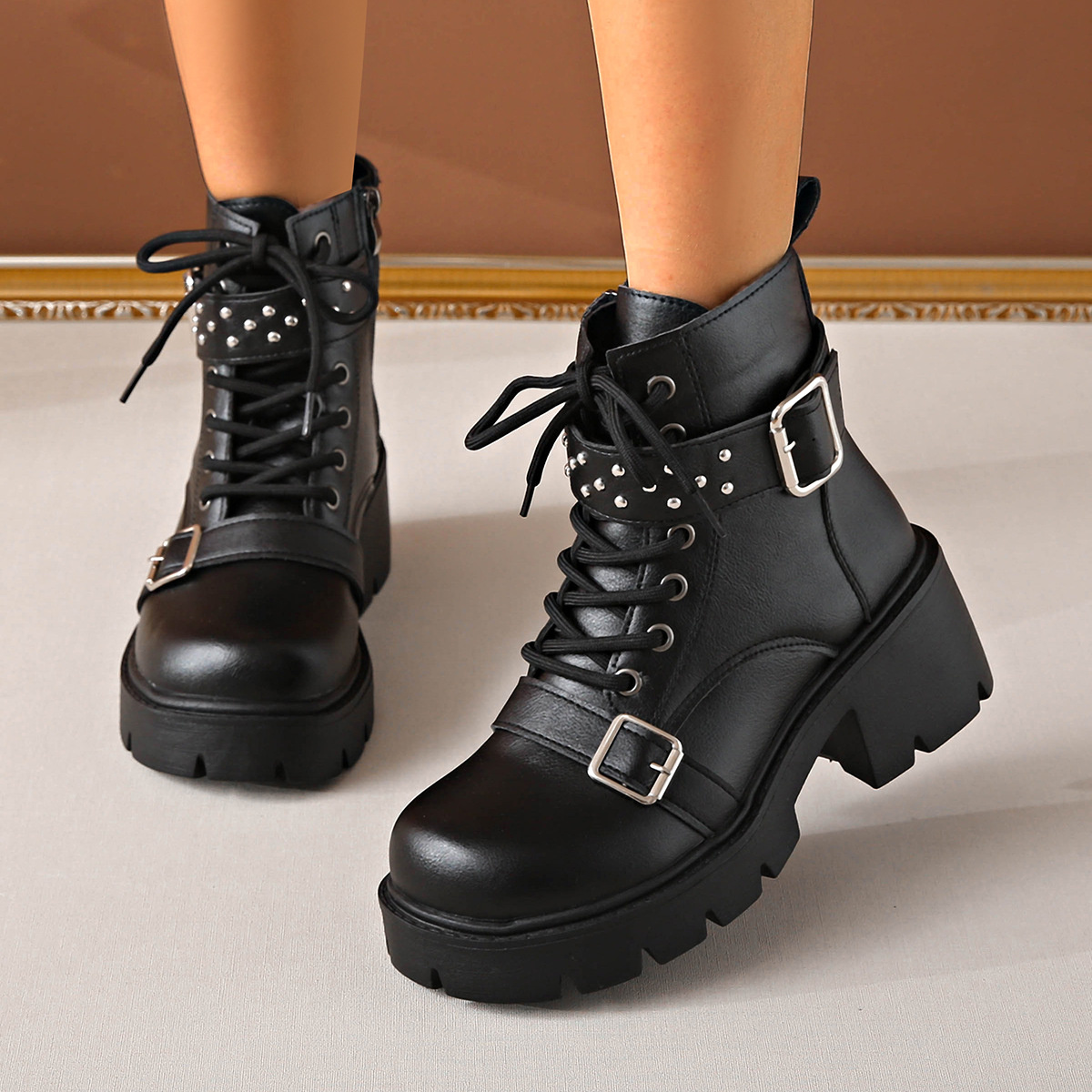 Round Toe Block Heels Boots