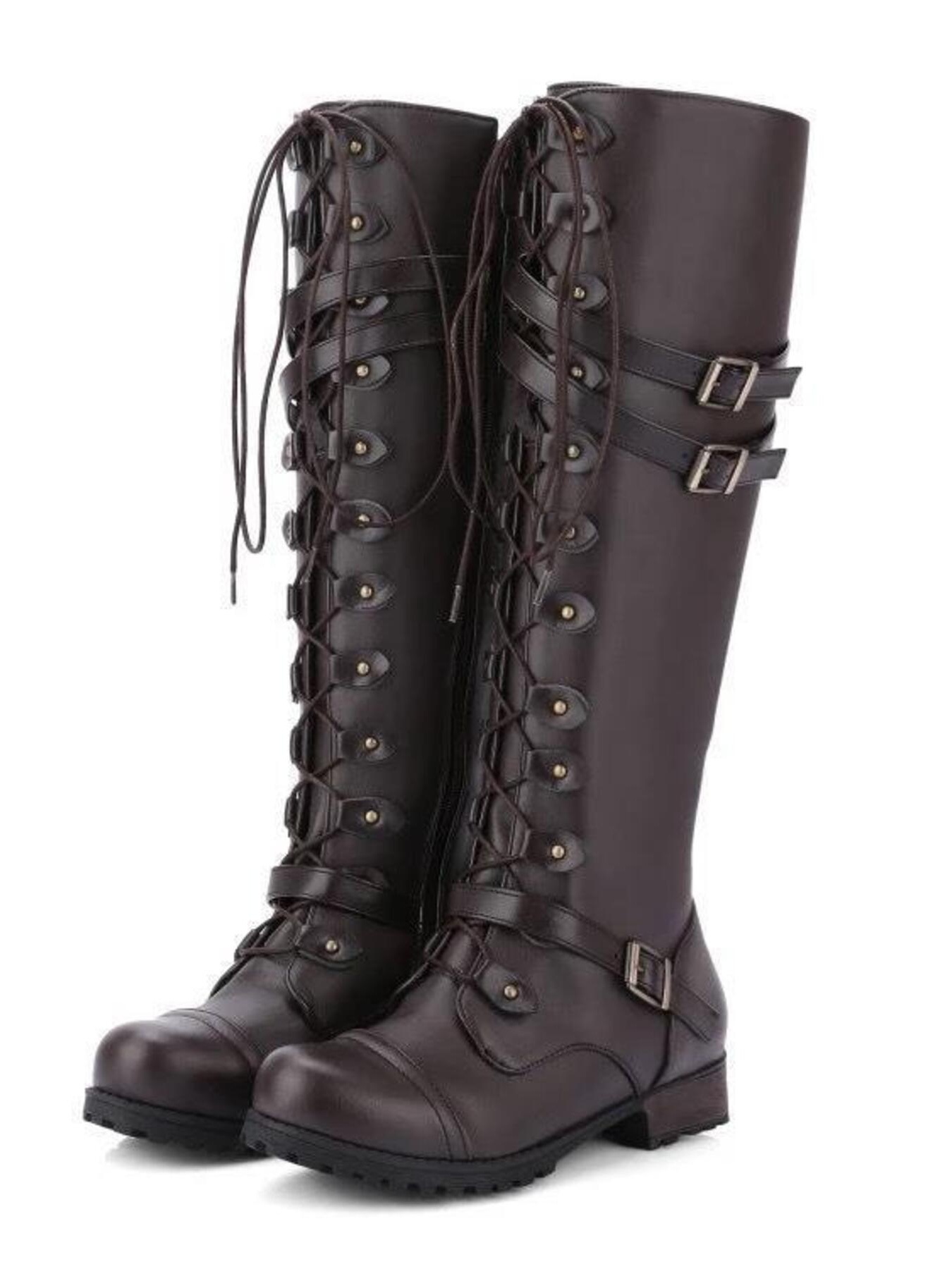 Lace-Up Boots with Buckle Straps