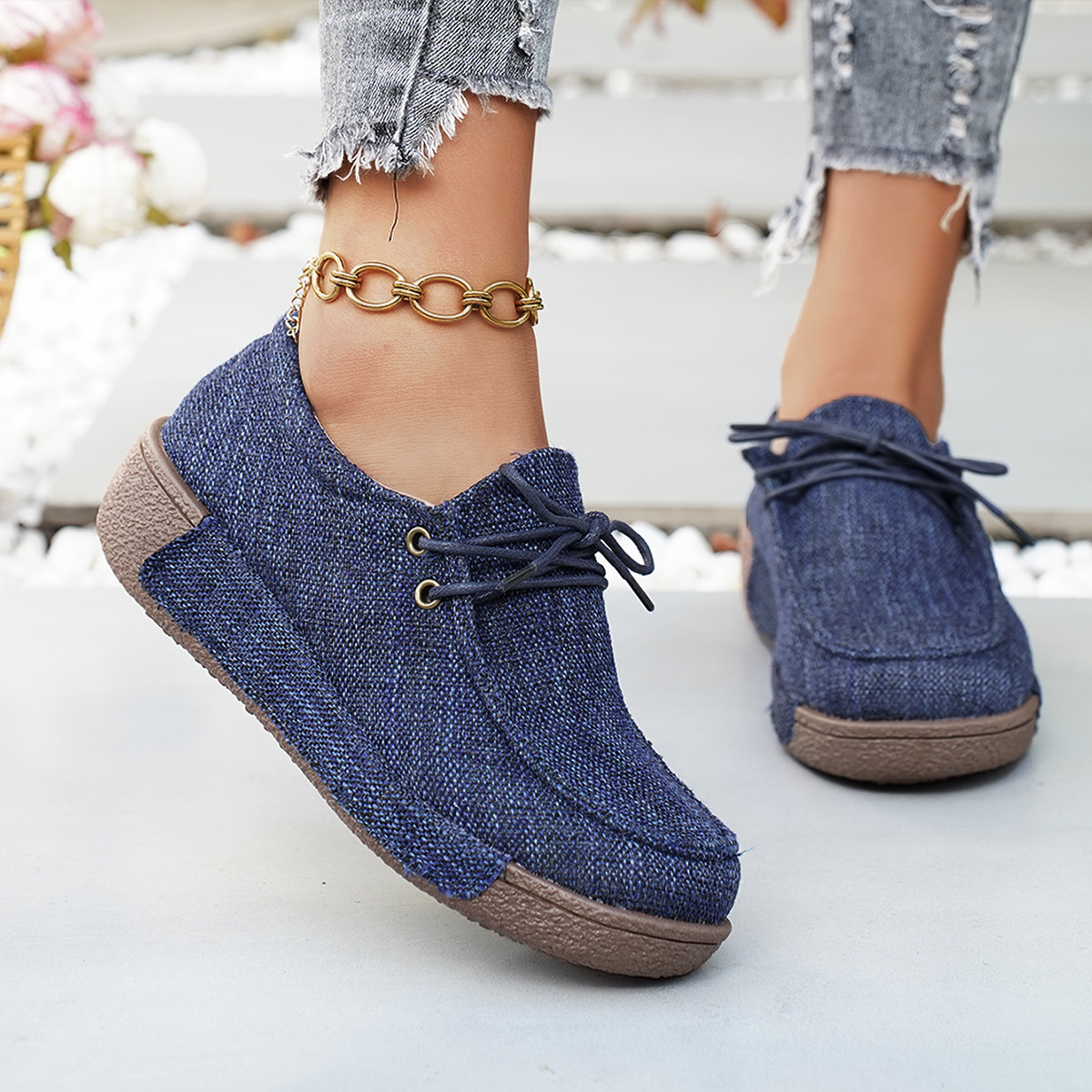 Round Toe Lace-Up Sneakers