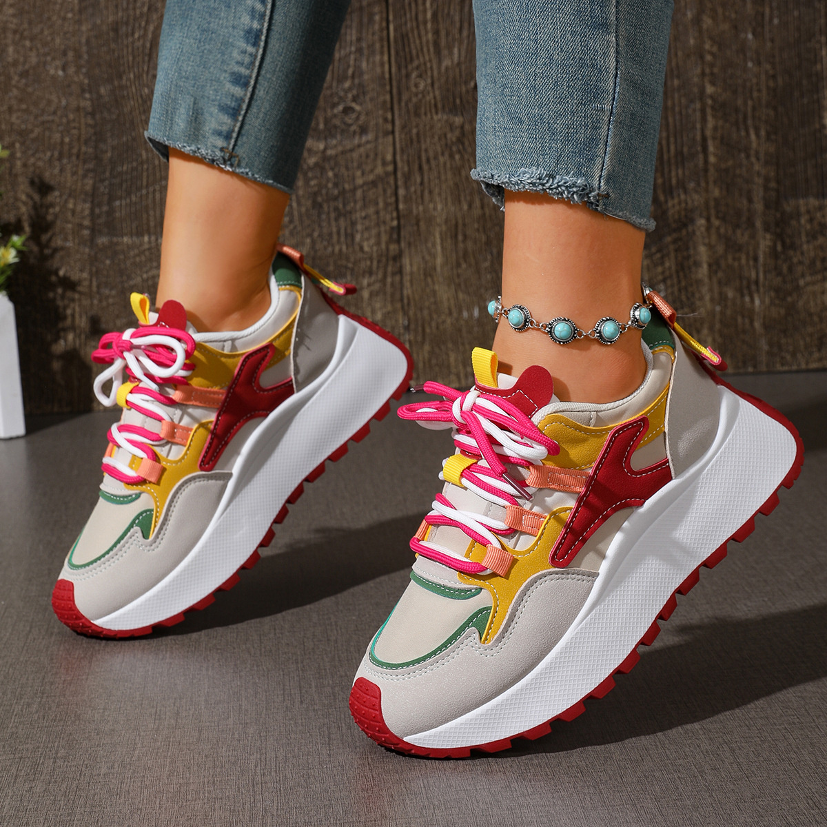 Round Toe Lace Up Sneakers