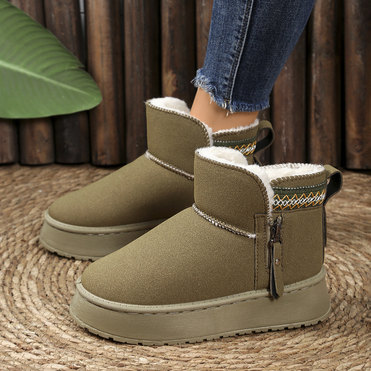 Suede Ankle Boots with Decorative Strap