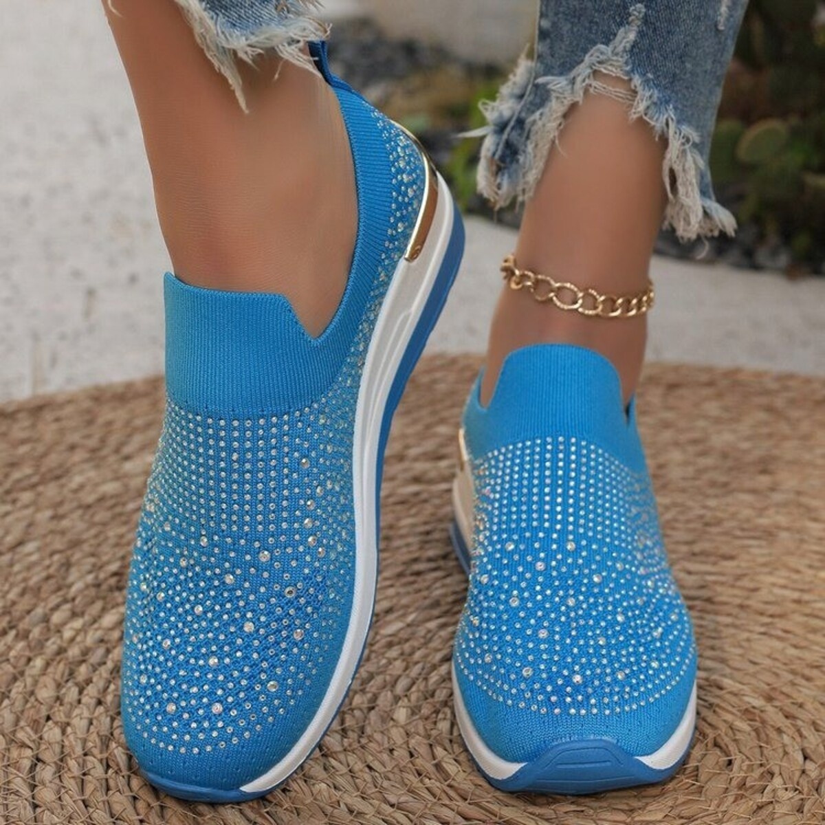 Rhinestone Round Toe Slip-Ons