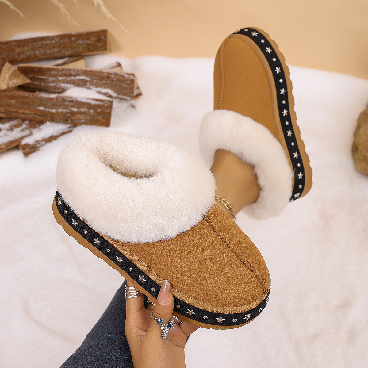 Faux Fur Lined Platform Ankle Boots