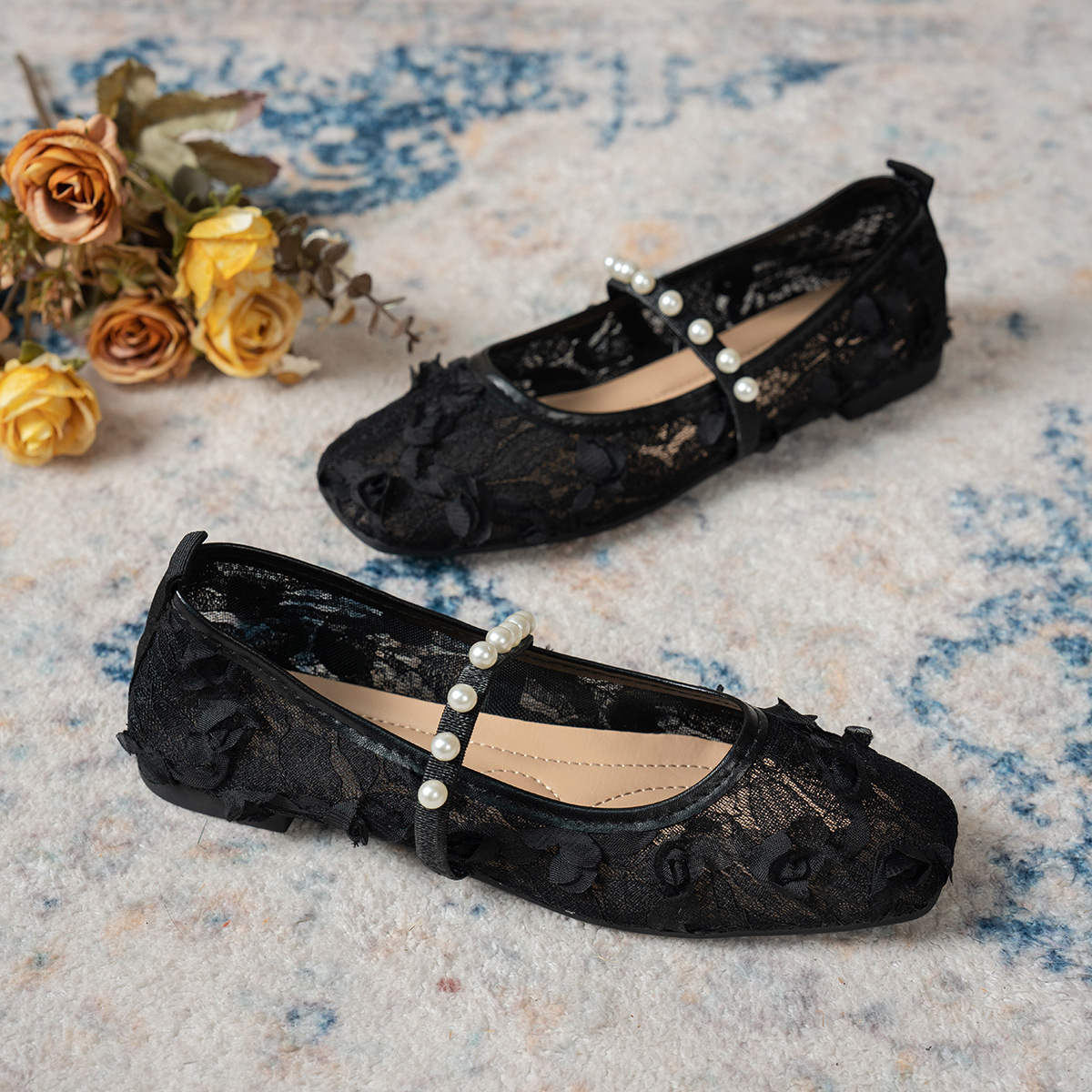 Lace Square Toe Slip-Ons