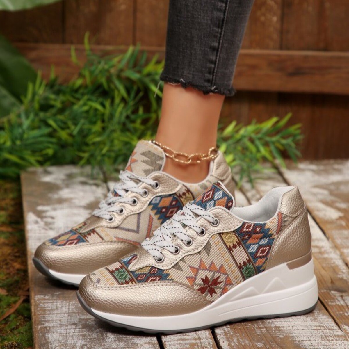 Lace Up Wedge Sneakers