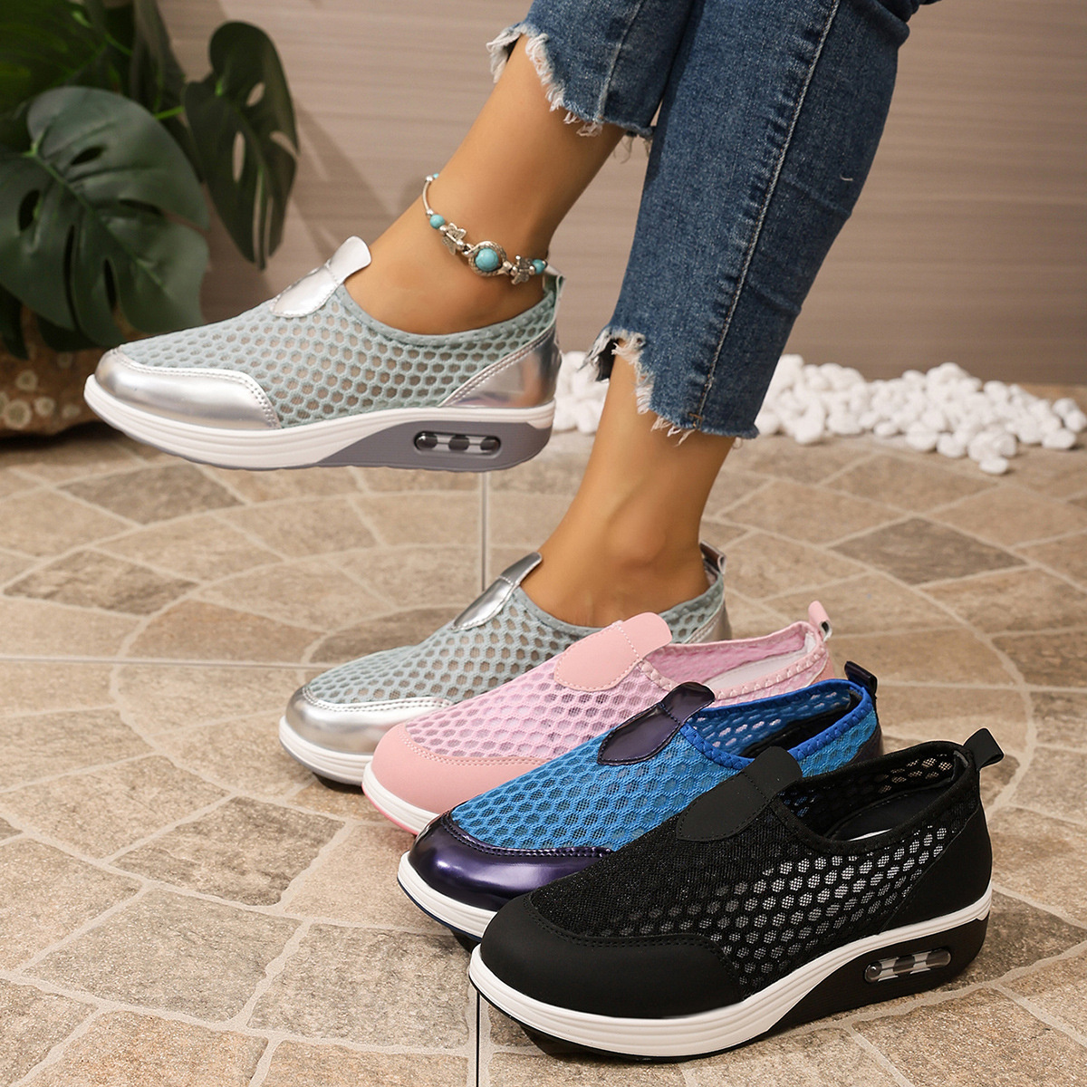 Breathable Mesh Wedge Slip-Ons