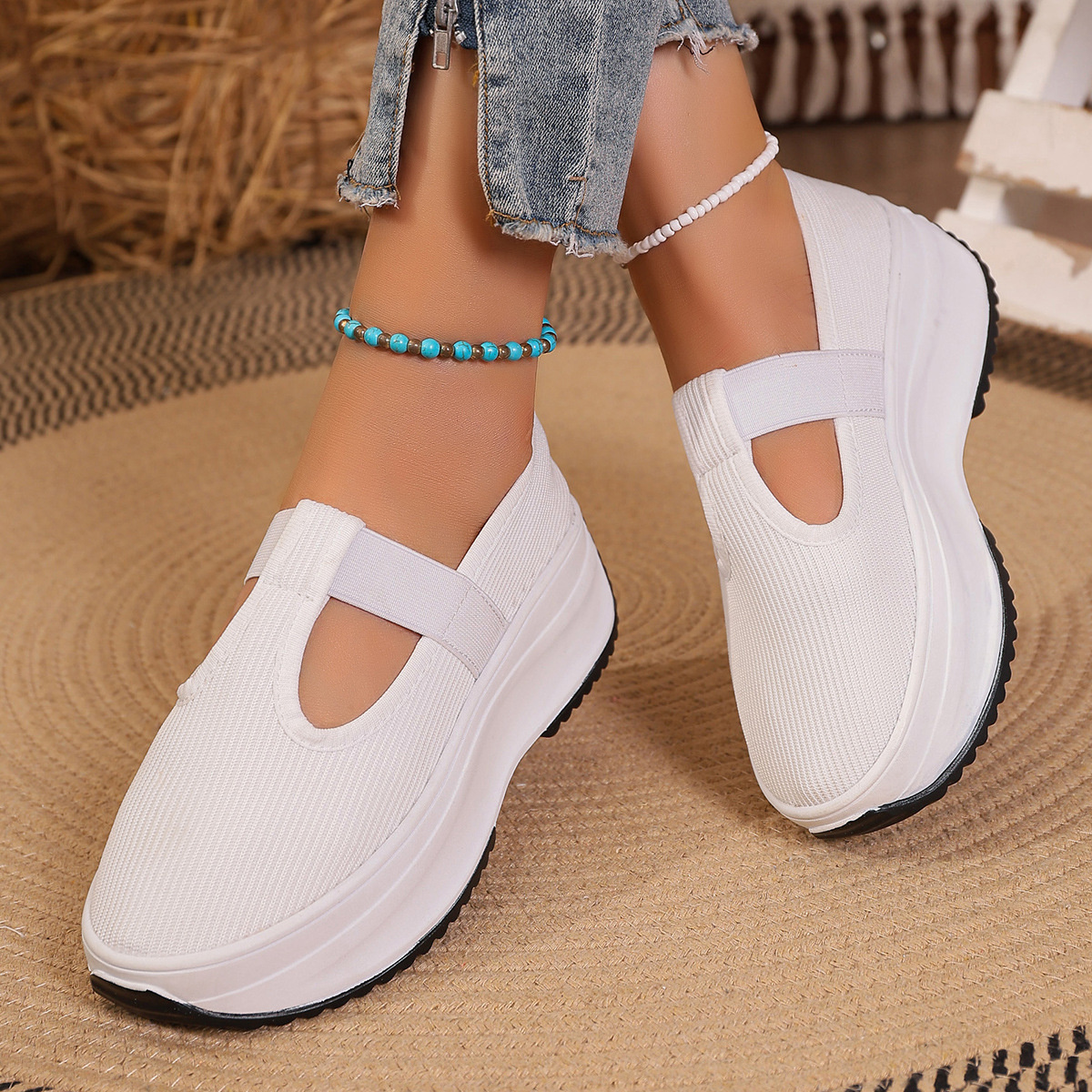 Round Toe Platform Slip-Ons