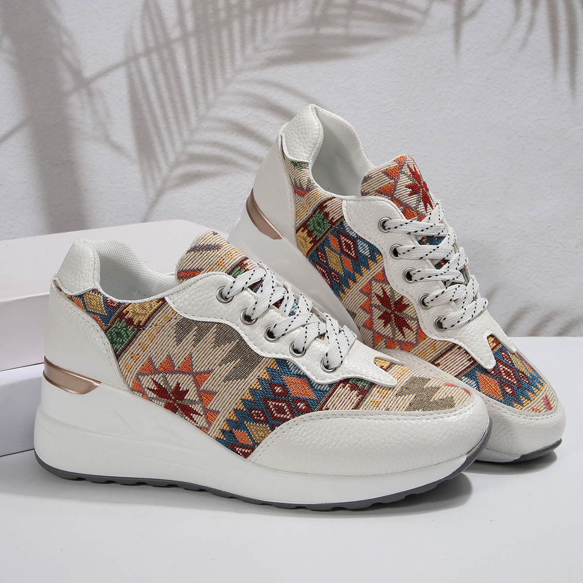 Geometric Lace Up Wedge Sneakers