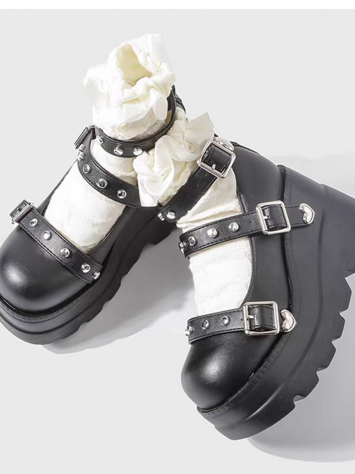 Platform Mary Jane Shoes with Triple Buckle Straps