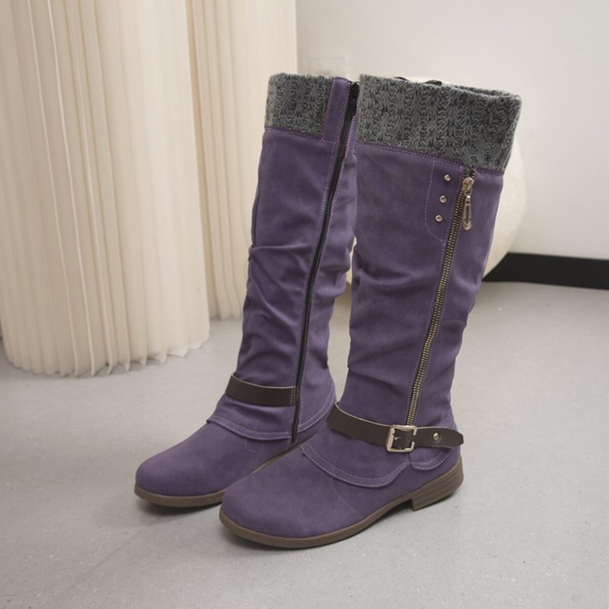 Knee High Slouch Boots with Knit Cuff
