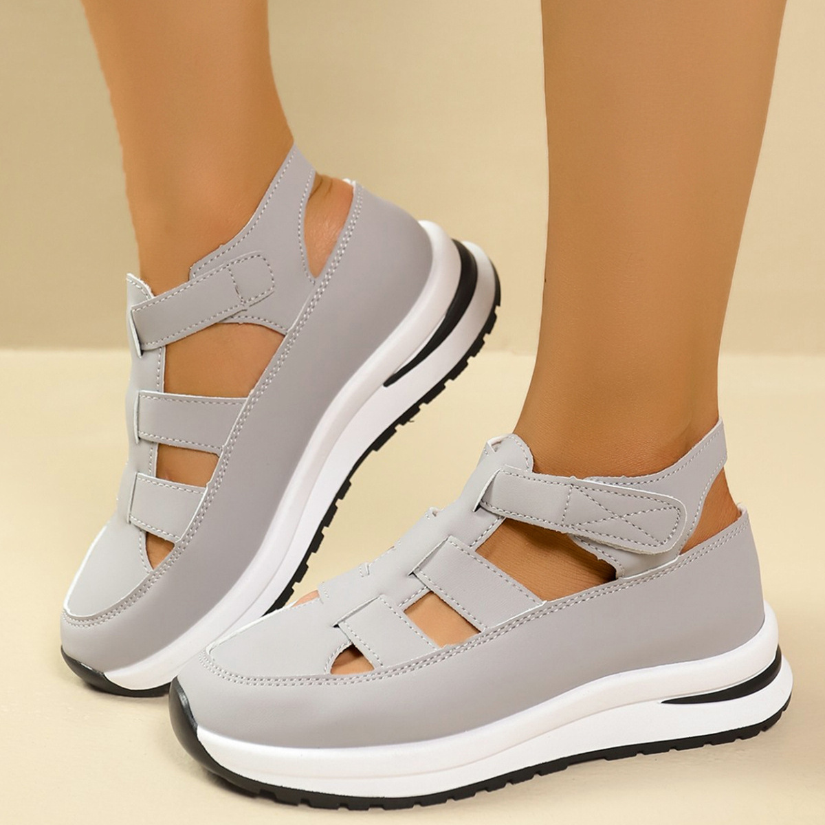 Cutout Round Toe Platform Sandals
