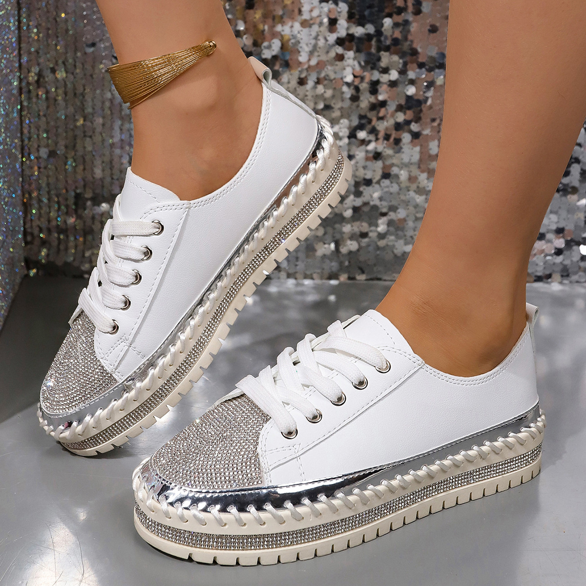 Rhinestone Round Toe Sneakers