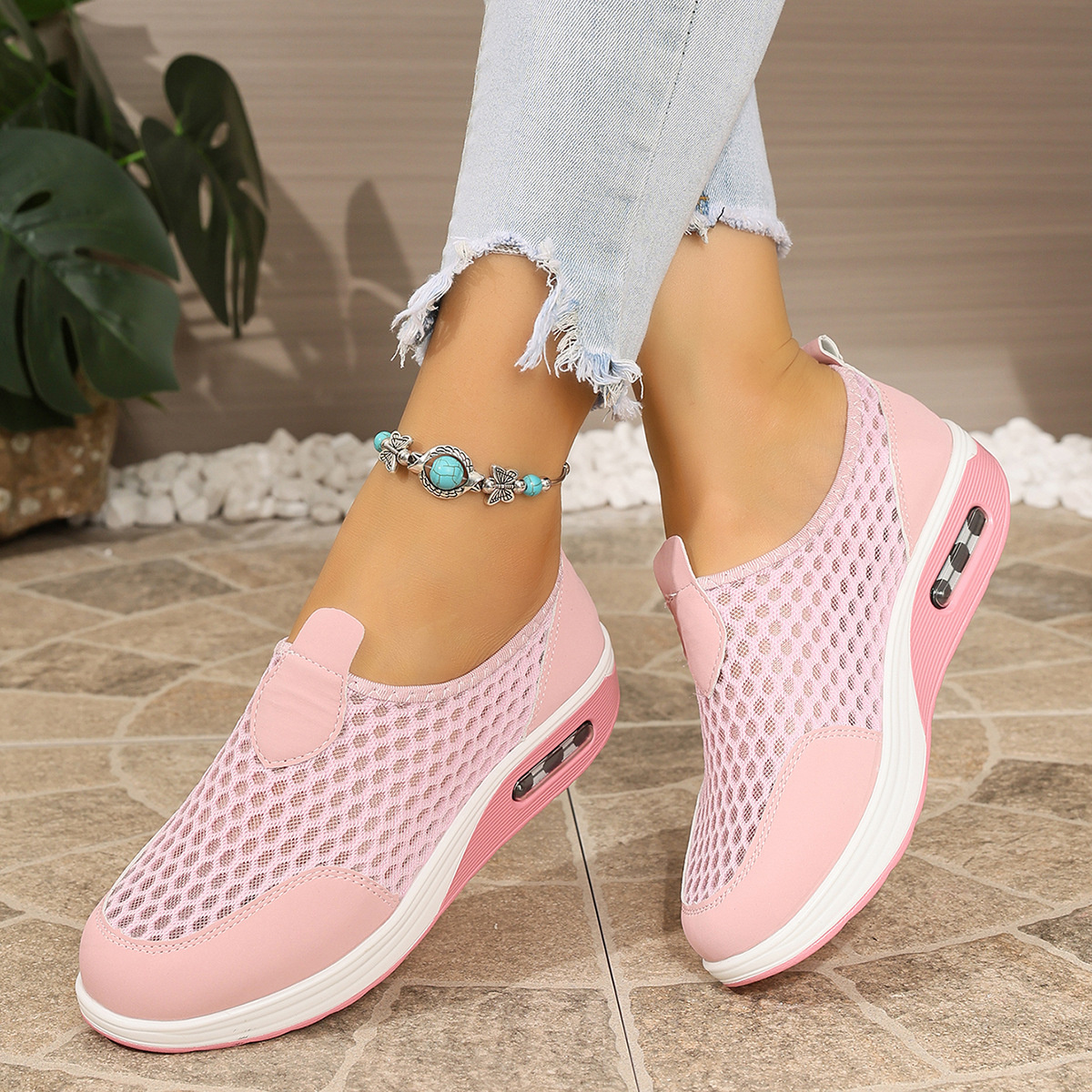 Breathable Mesh Wedge Slip-Ons