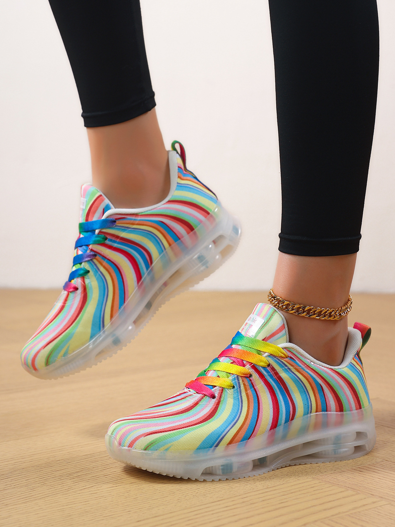 Rainbow Swirl Lace Up Athletic with Transparent Sole