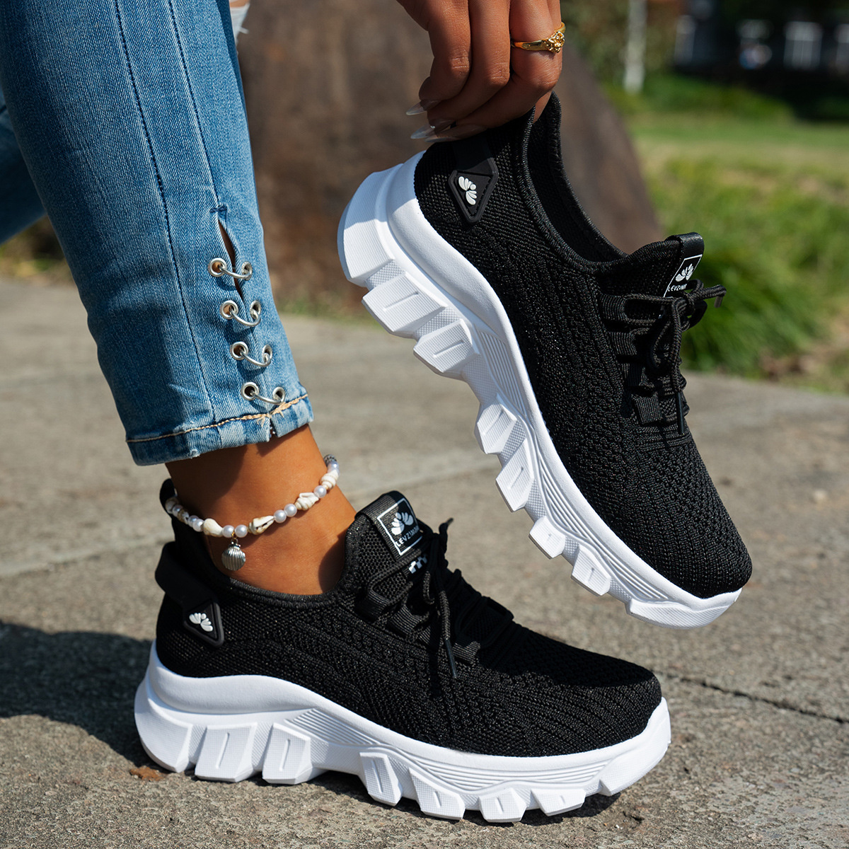 Mesh Lace Up Platform Athletic