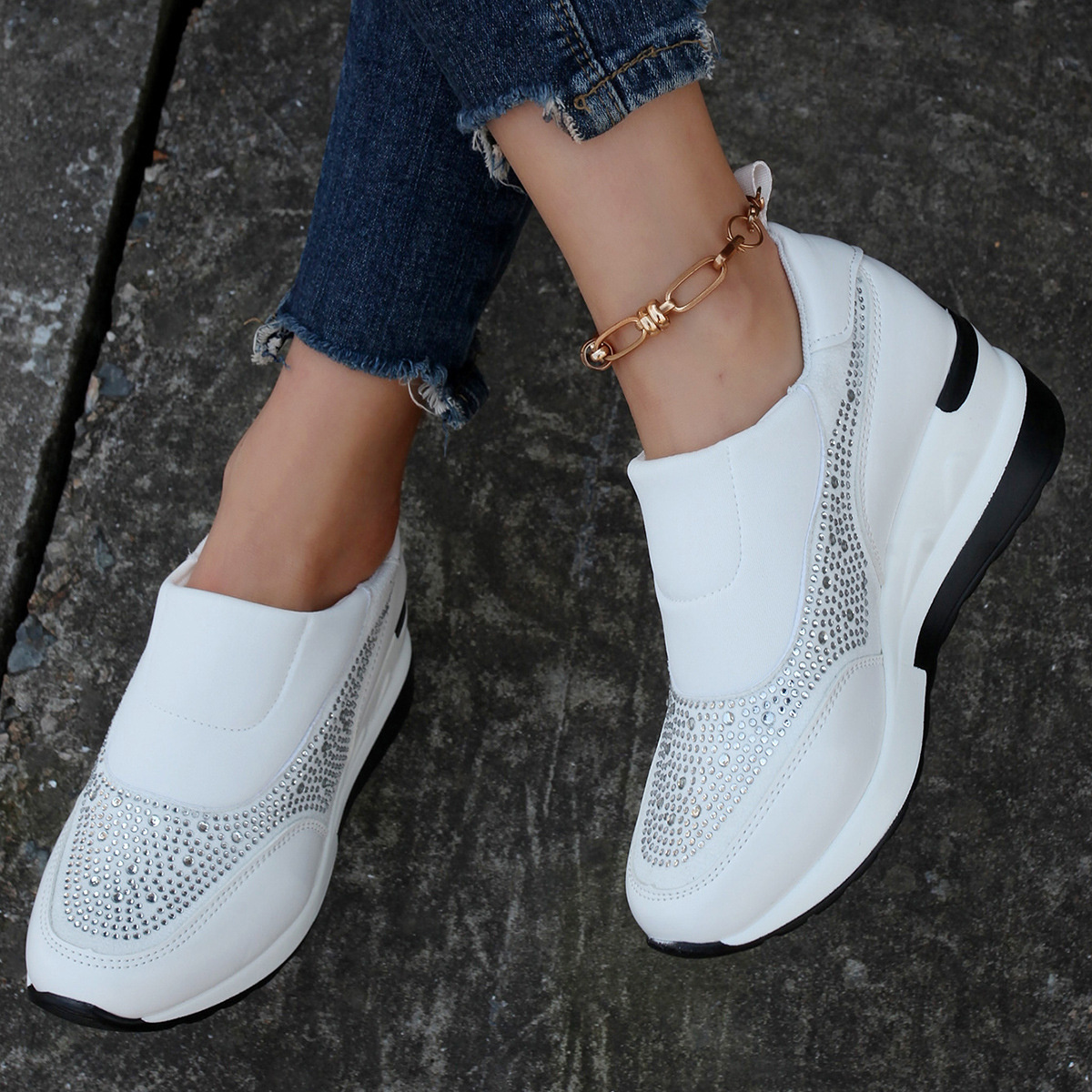 Rhinestone Embellished Wedge Sneakers
