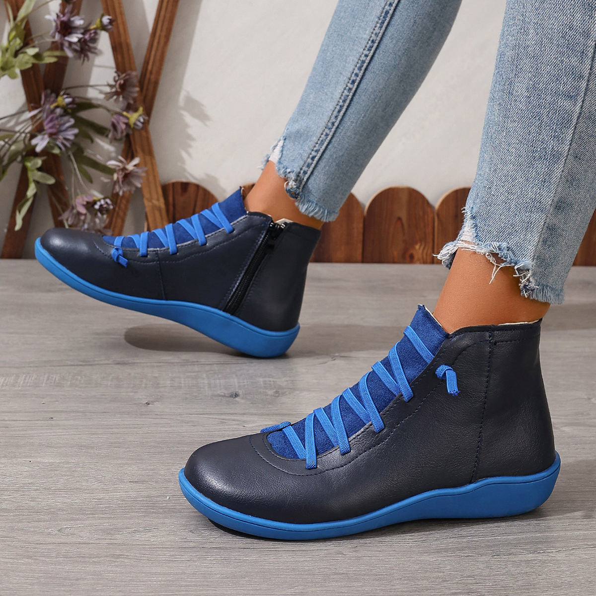 Lace-Up Faux Leather Ankle Boots