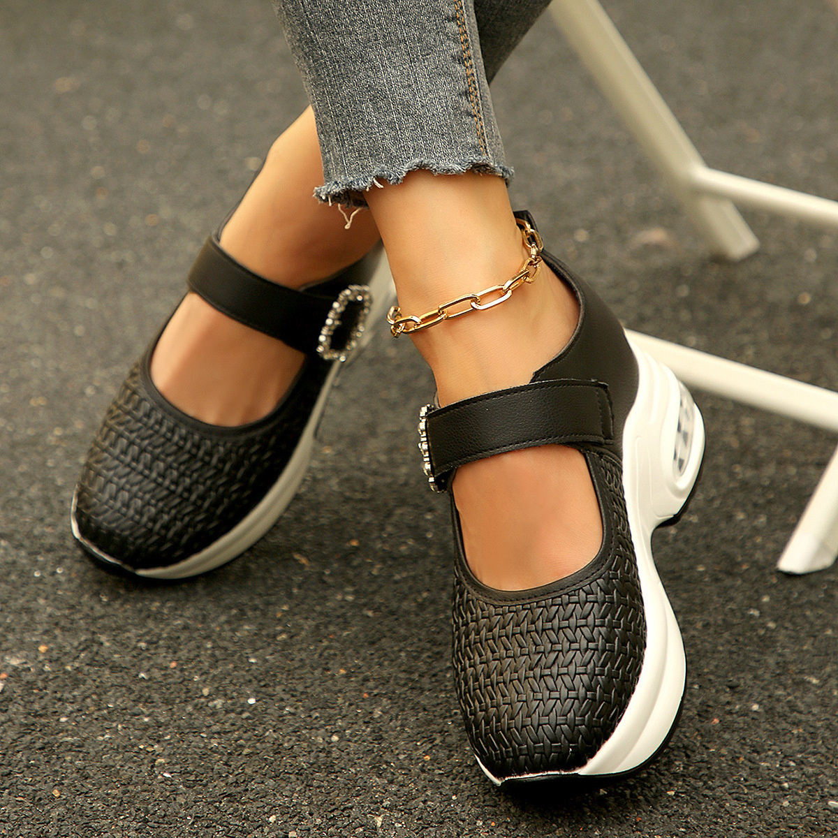 Rhinestone Embellished Woven Shoes