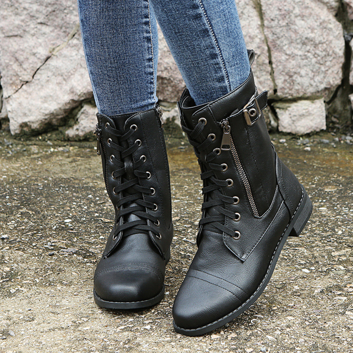 Lace-Up Ankle Boots with Zipper Detail