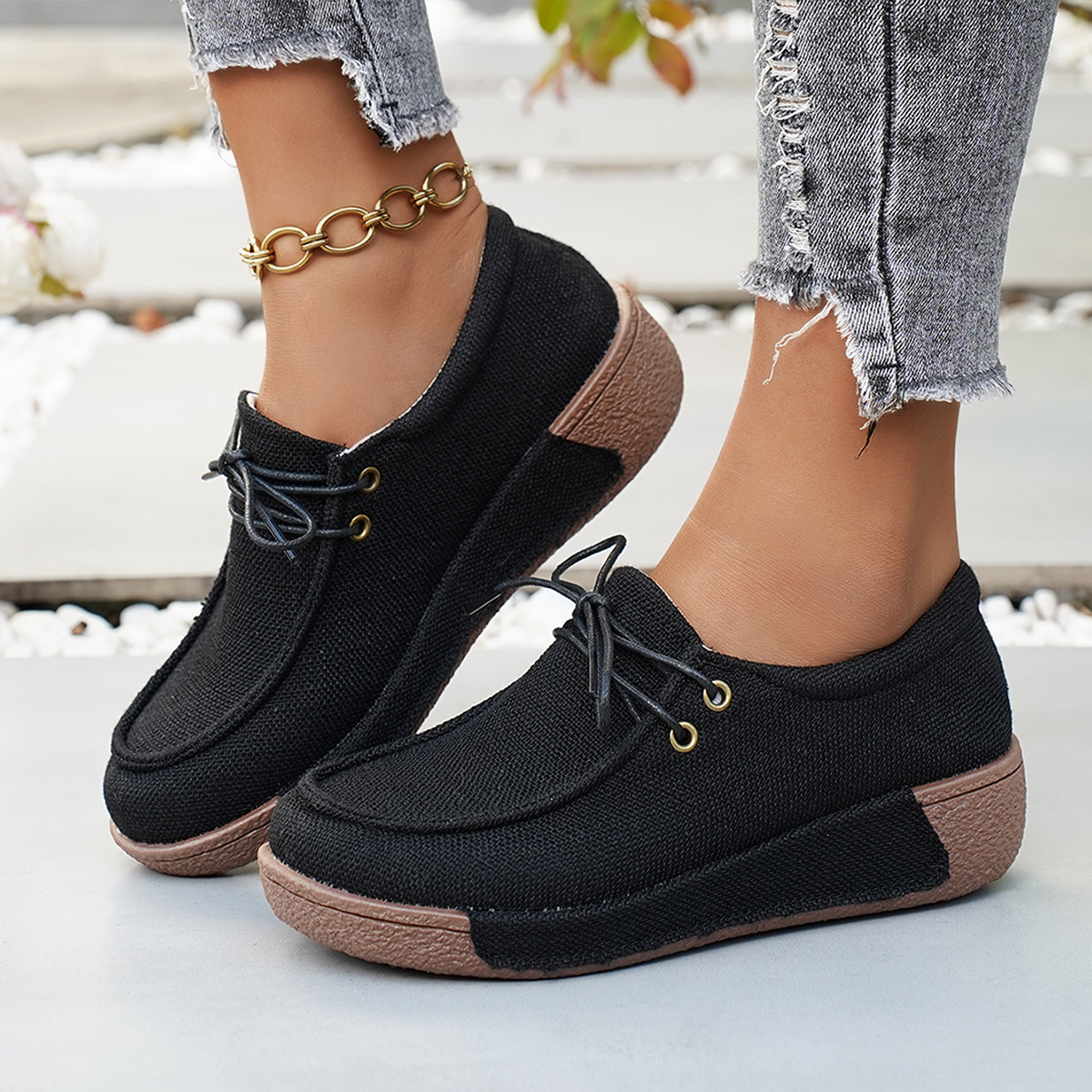 Round Toe Lace-Up Sneakers