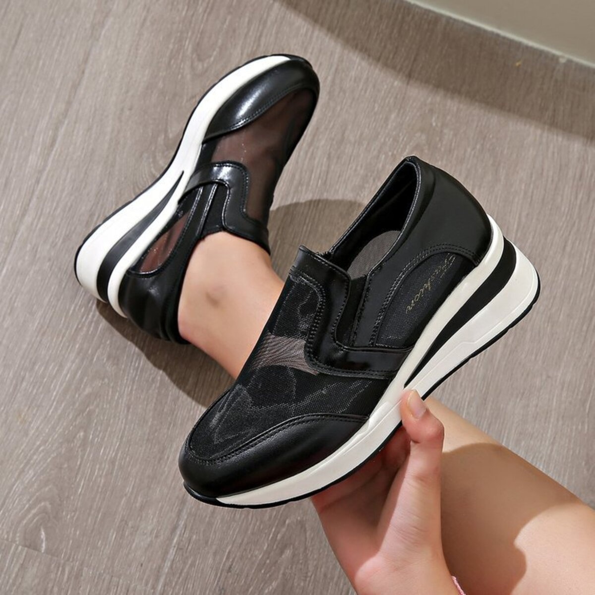 Round Toe Wedge Sneakers