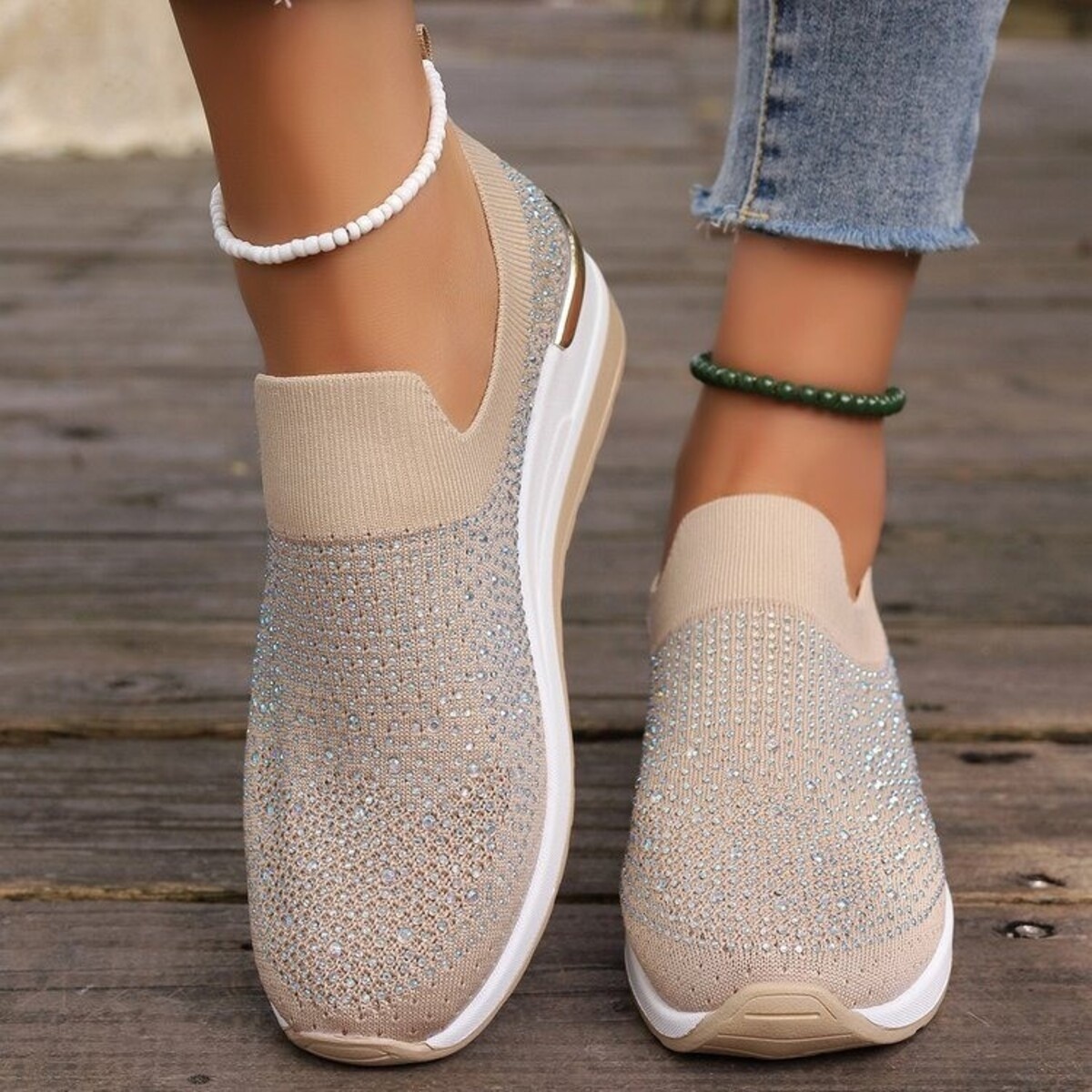 Rhinestone Round Toe Slip-Ons