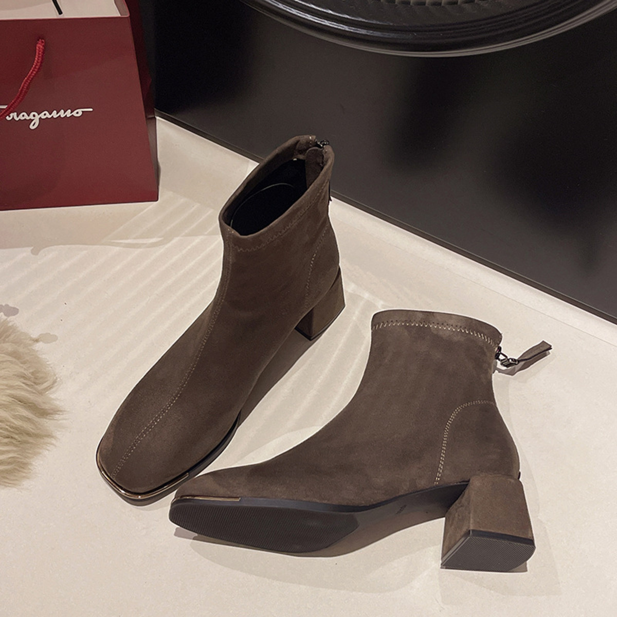 Square Toe Block Heels Boots
