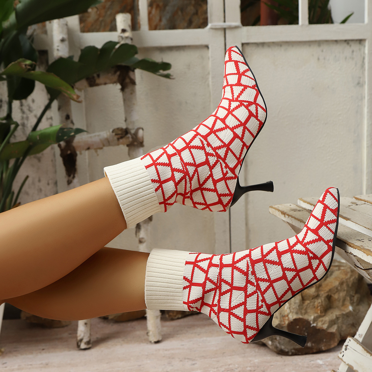 Mesh Point Toe Stiletto Boots