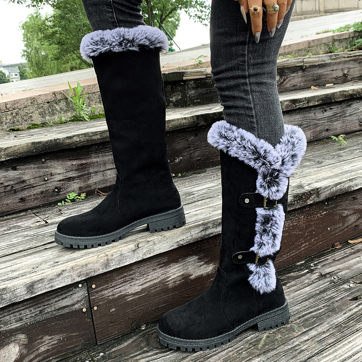 Round Toe Block Heels Boots