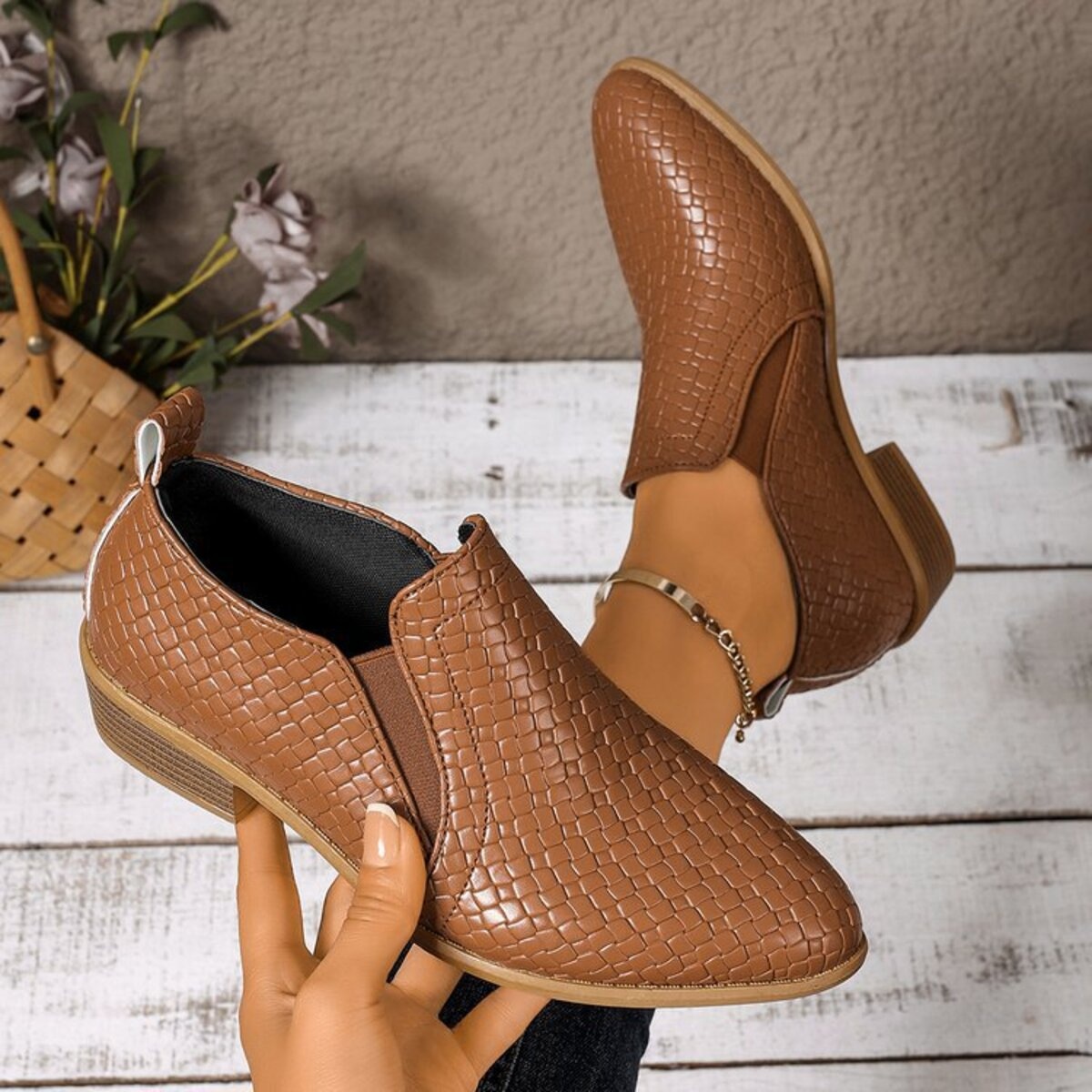 Point Toe Block Heels Ankle Boots