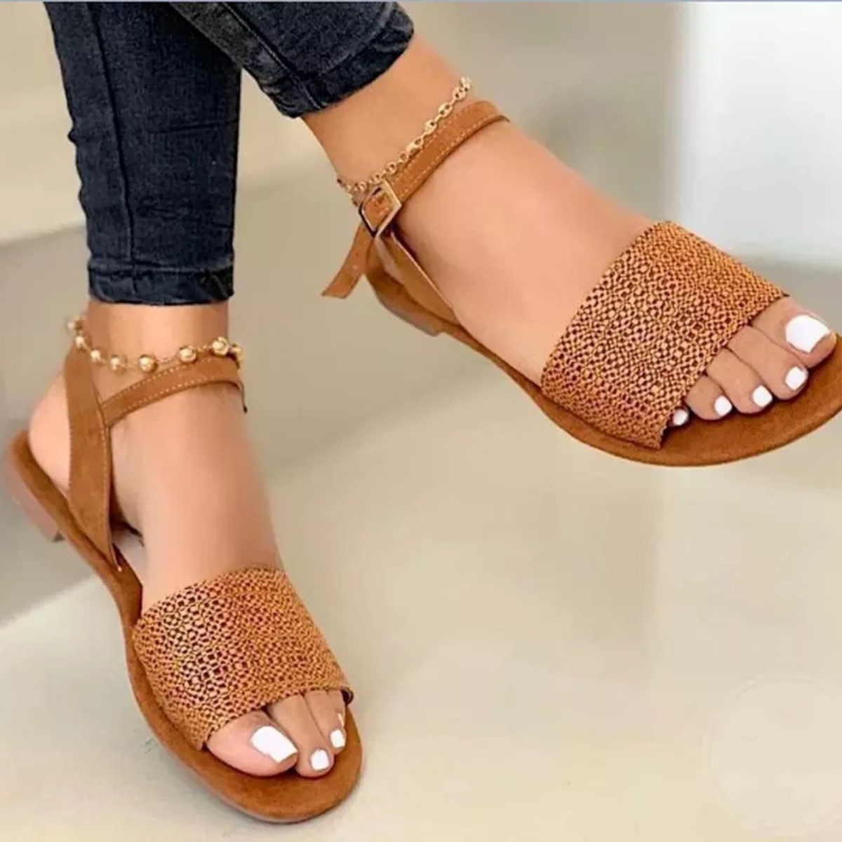 Open Toe Ankle-Strap Flat Sandals
