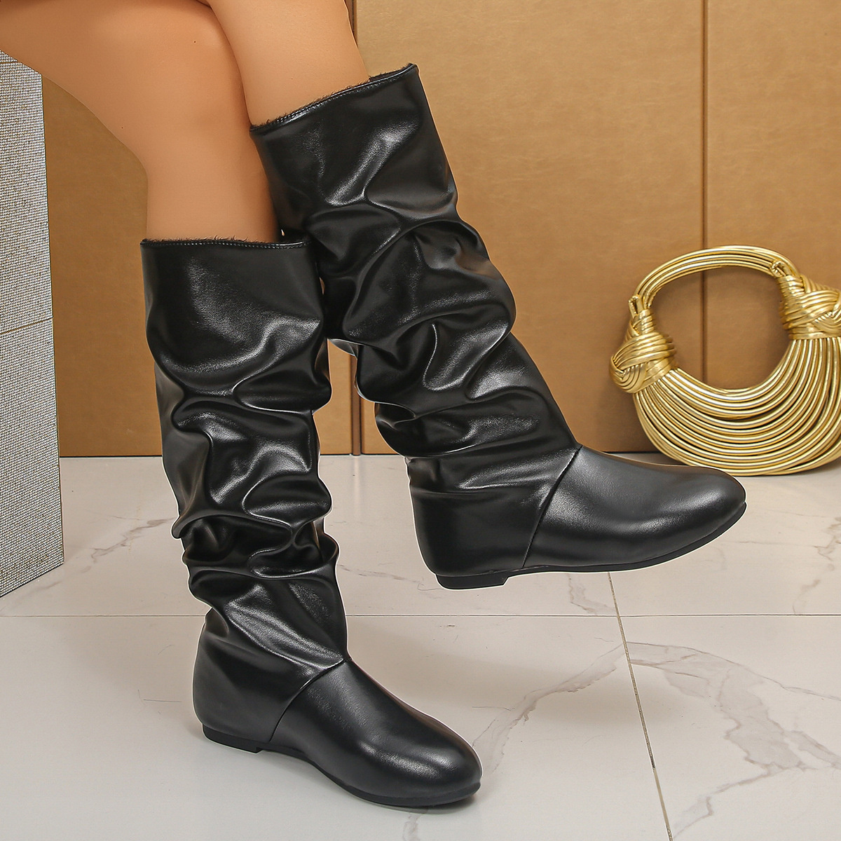 Slouchy Mid-Calf Boots