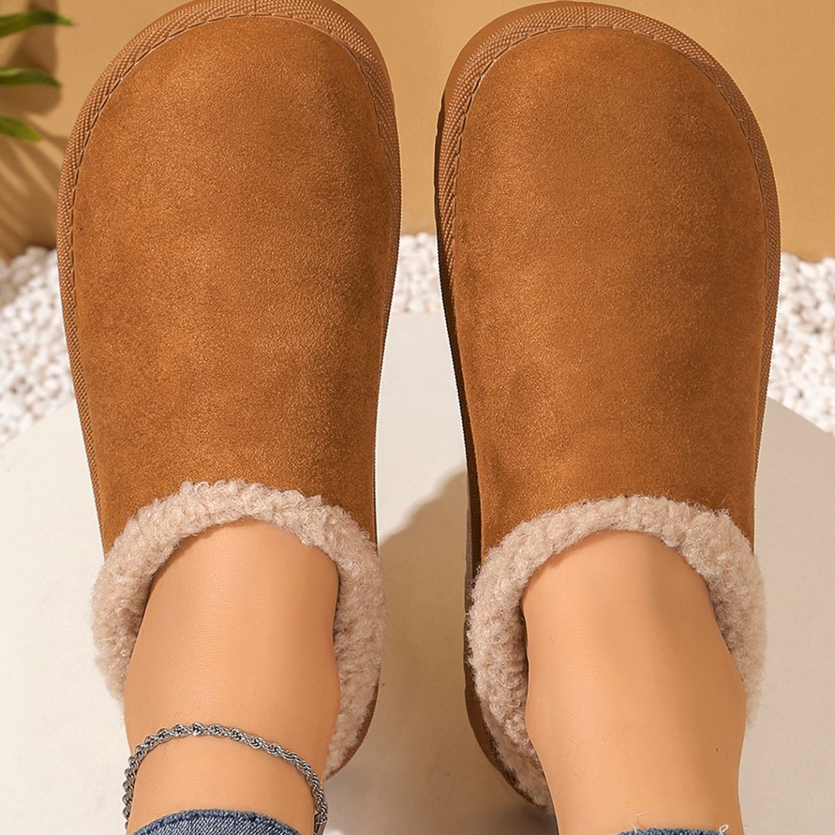 Plush Lined Round Toe Slippers